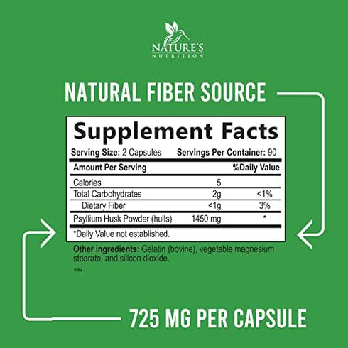 Psyllium Husk Fiber Supplement 1500mg, Natural Daily Soluble & Insoluble Fiber Pills for Digestion and Colon Health -