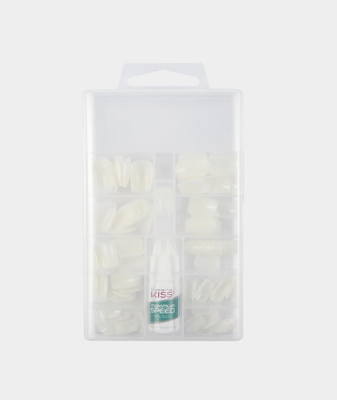 KISS Press On Nails, Full-Cover, Short Square, Clear, Squoval Shape, 100 Nails & 3g Glue Included