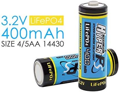 (2-Pack) 3.2V LiFePo4 14430 Rechargeable Battery, 400mAh for Solar Panel Light, Tooth Brush, Shaver