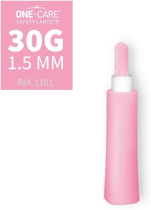 ONE-Care Safety Lancets - 30G x 1.5mm, Gentle Pre-Loaded Finger Self Prick Device, 100/Box