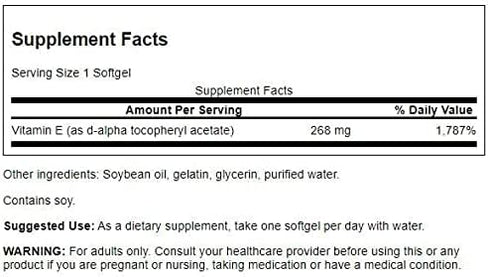 Swanson Natural Vitamin E 400 IU - Dietary Supplement for Daily Antioxidant Support - Can Support Immune System - Essential Nutrient and Vitamin Supplement (268 mg, 100 Softgels)