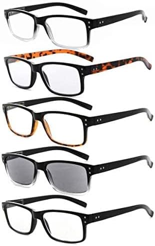 Eyekepper 5 Pack Reading Glasses for Men, Includes Reader Sunglasses, Spring Hinges, +1.75