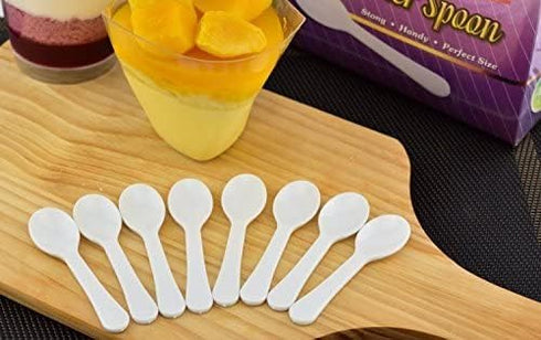 Gmark Taster Spoons - 400pc 3" Plastic Mini Spoons, Ice Cream, Dessert Spoons, White, 1 Box Set GM1002A