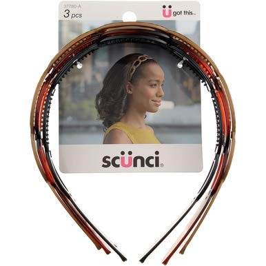 Scunci Effortless Beauty Skinny Plastic Headbands for Women, 3 Packs of 4 Count = 12 Count