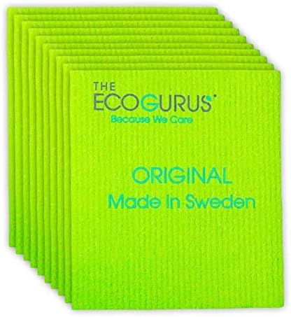 Premium Swedish Dishcloths (10 x Green) - Eco-Friendly, Reusable, Absorbent, Multi-Surface, Original Made in Sweden
