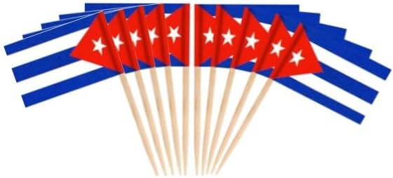 JAVD CYPS 100 Pcs Cuban Toothpick Flags, Mini Stick Cupcake Toppers, Country Picks Party Decoration, Cocktail Food Bar