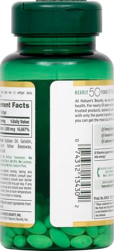 Nature's Bounty Biotin Vitamin Supplement, 5000 mcg, 72 Softgels - Supports Metabolism for Healthy Hair, Skin & Nails