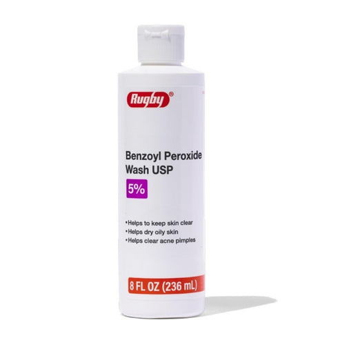 Rugby Benzoyl Peroxide Wash USP 5% - Acne Medication for Clear Skin, 8 Fl. Oz.