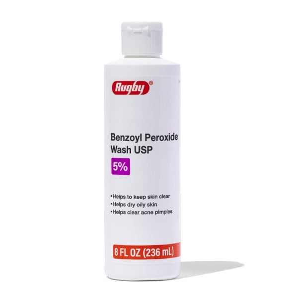 Rugby Benzoyl Peroxide Wash USP 5% - Acne Medication for Clear Skin, 8 Fl. Oz.