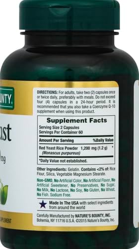 Nature's Bounty Red Yeast Rice Pills, 600mg, 120 Capsules, Herbal Health Supplement