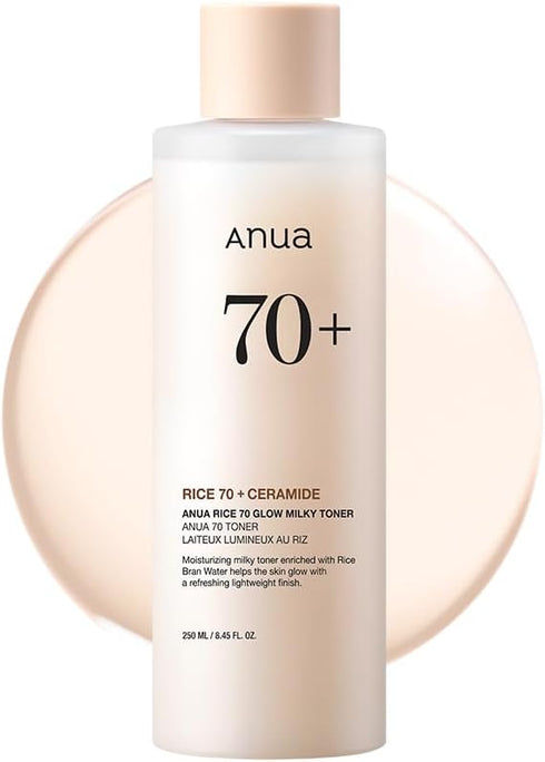 ANUA RICE 70 GLOW MILKY TONER - for Glass Skin & Brightening with Rice Water, Niacinamide, Ceramides 250ml/8.45fl.oz.