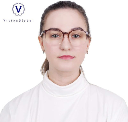 VisionGlobal Blue Light Blocking Glasses for Women/Men, Stylish Oval Frame, Anti Glare, Clear Brown, +1.00 Magnification