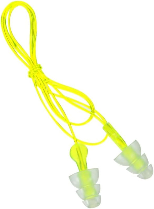 Peltor Sport Tri-Flange Corded Reusable Earplugs, 3 Pair, NRR 26 dB, Comfortable Fit, Neon Yellow