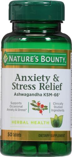 Nature's Bounty Anxiety & Stress Relief Ashwagandha Ksm-66 Tablets, 50 Count