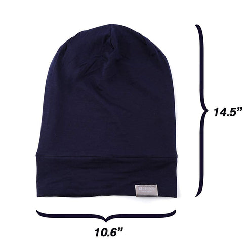 Sleep Beanie Cap, Lined Silky Satin Bonnet, Adjustable Soft Slouchy Hats for Women and Girls, Navy