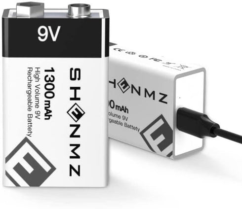 9V Rechargeable Batteries, 1300mAh High Capacity Lithium-ion, 2 in 1 USB C Fast Charging Cable