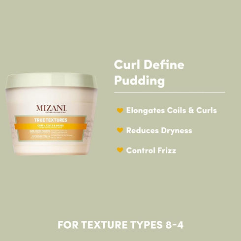Mizani True Textures Curl Define Pudding for Curly Hair - Moisturizing, Prevents Frizz with Coconut Oil