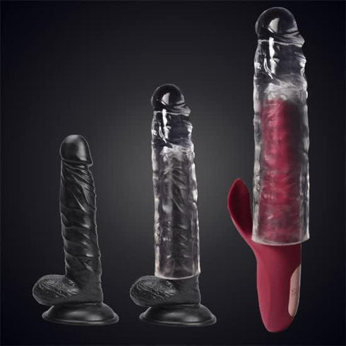 Reusable Clear Penis Sleeve Extender Realistic Textured Cock Extender Body-Safe Stretchy Ultra-Soft Material Cock