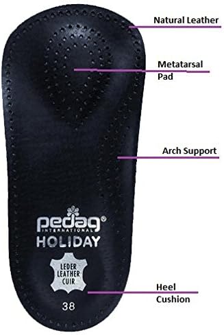 Pedag Holiday 3/4 Length Sheepskin Orthotic Inserts, Handmade in Germany, Arch Support, Black, 1 Pair, US Women 7 / EU