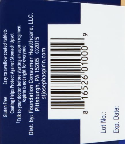 St. Joseph Aspirin Pain Reliever (NSAID) 81mg, Enteric Safety Coated, Adult Low Dose Regimen, 36 ct