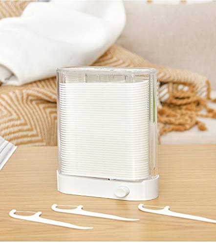 Automatic Pop Up Floss Sticks Holder and 4 Box 0.002in Soft Fine Floss, A Good Waterproof Storage Box for Floss Picks, Flossers for Adults Dispenser for Dining Table, Bathroom and Office