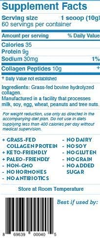 Dr. Kellyann Hydrolyzed Collagen Peptides Protein Powder Unflavored (60 Servings, 1.3lbs) - Grass Fed, Paleo & Keto