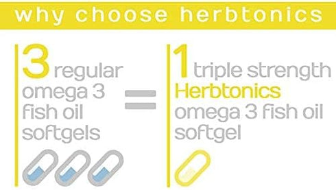 Herbtonics Triple Strength Omega 3 Fish Oil, HIGH EPA 1350MG + DHA 900MG for Heart Health & Joint Support (180 Capsules)