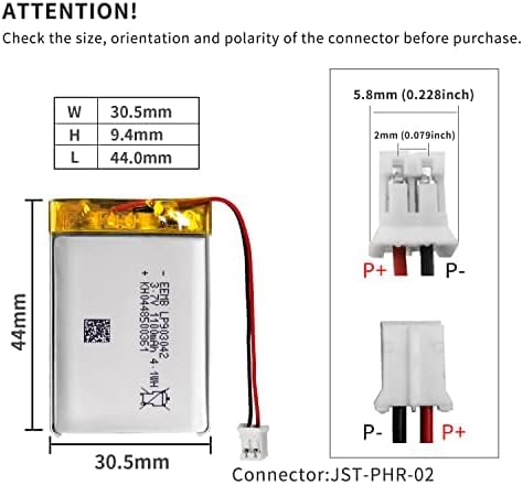 EEMB 3.7V 1100mAh Lithium Polymer Battery 903042, Rechargeable Pack with JST Connector