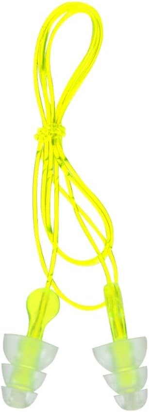 Peltor Sport Tri-Flange Corded Reusable Earplugs, 3 Pair, NRR 26 dB, Comfortable Fit, Neon Yellow