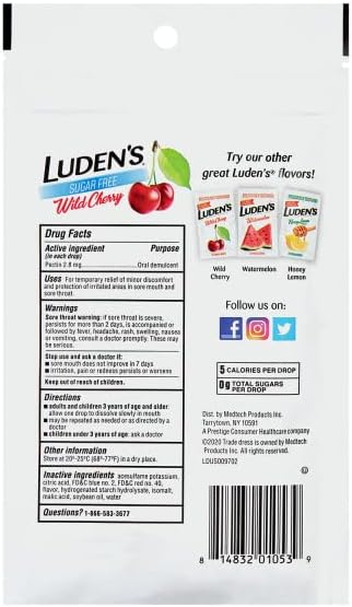 Luden's Sugar Free Wild Cherry Throat Drops, 25 Count (3 Pack) for Sore Throat Relief