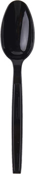 Plastic Disposable Spoons, Individually Packaged, 7-Inch Black Commercial Take Away, 100 PCS