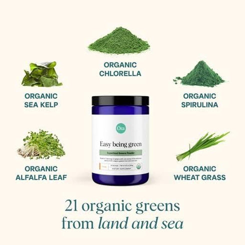 Ora Organic Greens Powder - Vegan, Gluten-Free Super Greens Drink for Energy and Detox, 20+ Superfood Greens Blend