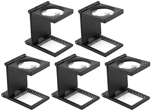 10X 28mm Mini Three-Folding Magnifier, Zinc Alloy with Scale for Textile Optical Jewelry Tool (5Pcs).