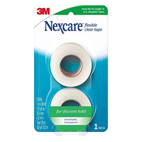 Nexcare Flexible Clear Tape, Waterproof Transparent Medical Tape, 1 In x 10 Yds, 2 Rolls of Tape, Secures Dressings and