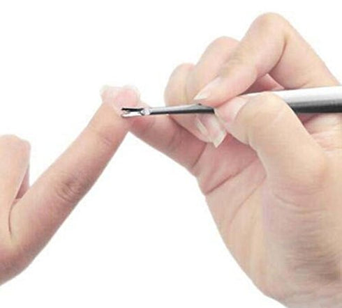 Professional Silver Stainless Steel Finger Cuticle Cleaner Fork Pusher, Nail Art Tools for Unisex