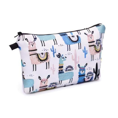 WANDF Mini Cosmetic Bag for Women, Water Resistant Makeup Organizer Pouch for Purse, Girls Gift (Alpacas)