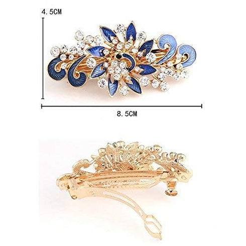 Women's Multilayered Peacock Shaped Rhinestone French Barrette Hair Clip, Black