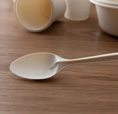 100% Eco Friendly Compostable Spoons, 50 Large Disposable Utensils, Cornstarch Based, Durable and Heat Resistant