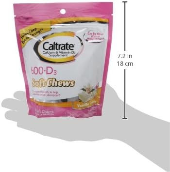 Calcium and Vitamin D3 Supplement Soft Chews, 600 mg, Vanilla Crème Flavor, 60 Count