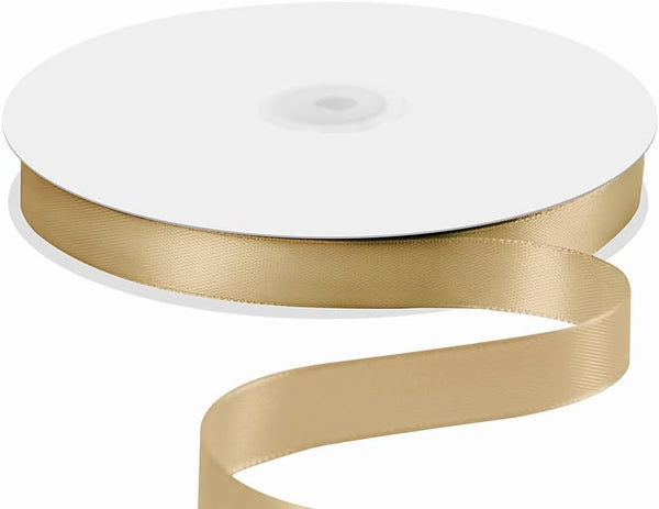 5/8" x 100 Yards Champagne Gold Satin Ribbon - Silk Ribbon with Spool for Gift Wrapping, Crafts, Wedding Decorations