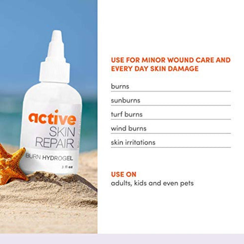 Active Skin Repair First Aid Hydrogel, 3 oz Skin Healing Burn Ointment - Natural, Non-Toxic, No Sting for Immediate