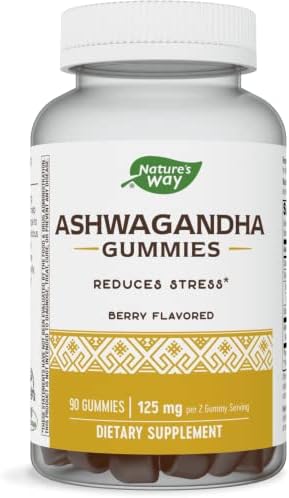 Nature's Way Ashwagandha Gummies, Reduce Stress with Adaptogenic Herb*, 125 mg Per 2-gummy Serving, Berry Flavored, 90 Gummies (Packaging May Vary)