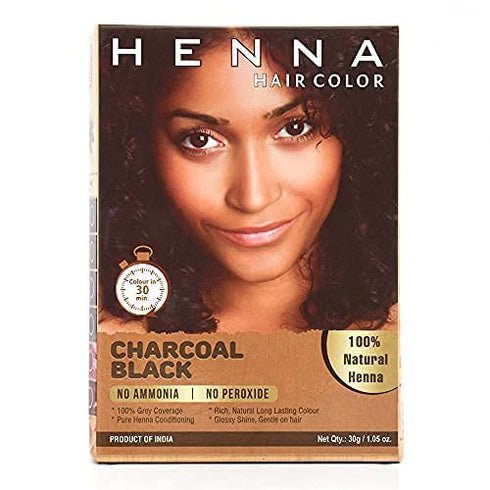 HENNA HAIR COLOR 30 Minute Enriched with Herbs, Semi-Permanent Powder for Men and Women (Charcoal Black)