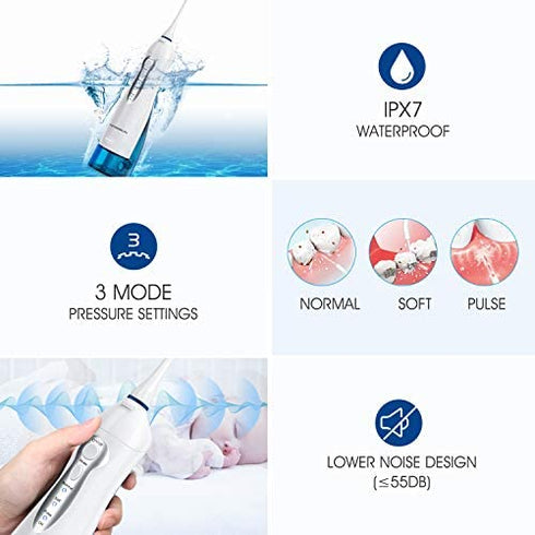 Hangsun Water Flosser Cordless Oral Irrigator - Rechargeable Dental Water Jet HOC700, 300ML Water Tank, 4 Jet Tips