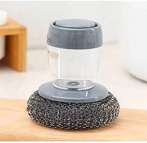 Stainless Steel Pan Sponge, Dish Soap Dispenser, Metal Dish Scrubber for Kitchen Cleaning