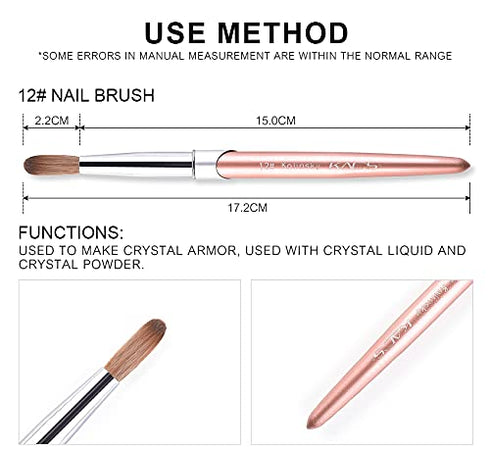 KADS 100% Kolinsky Sable Acrylic Nail Brush, Round Head Crimped Manicure Tool (12#)