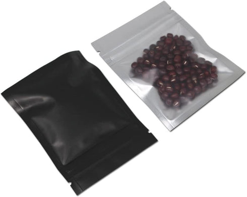 FERENLI 100 Pcs Mylar Zipper Lock Bag - Matte Foil Airtight Food Storage Bags with Front Window (7.5x10cm, Black)