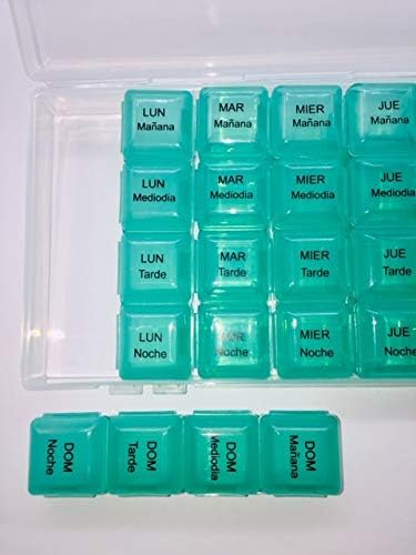 Healthaccessories 7 Spanish Day Four Times a Day Weekly Pill Planner Organizer - Large Compartment Pill Boxes Store