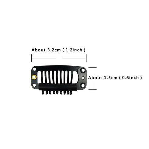 YANTAISIYU 24 pcs/lot 32mm 9-teeth Metal Wig Clips with Rubber Stopper, Invisible Hairpiece Accessories in Black
