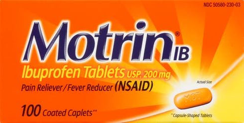 Motrin IB, Ibuprofen 200mg Tablets for Fever, Muscle Aches, Headache & Back Pain Relief, 100 ct